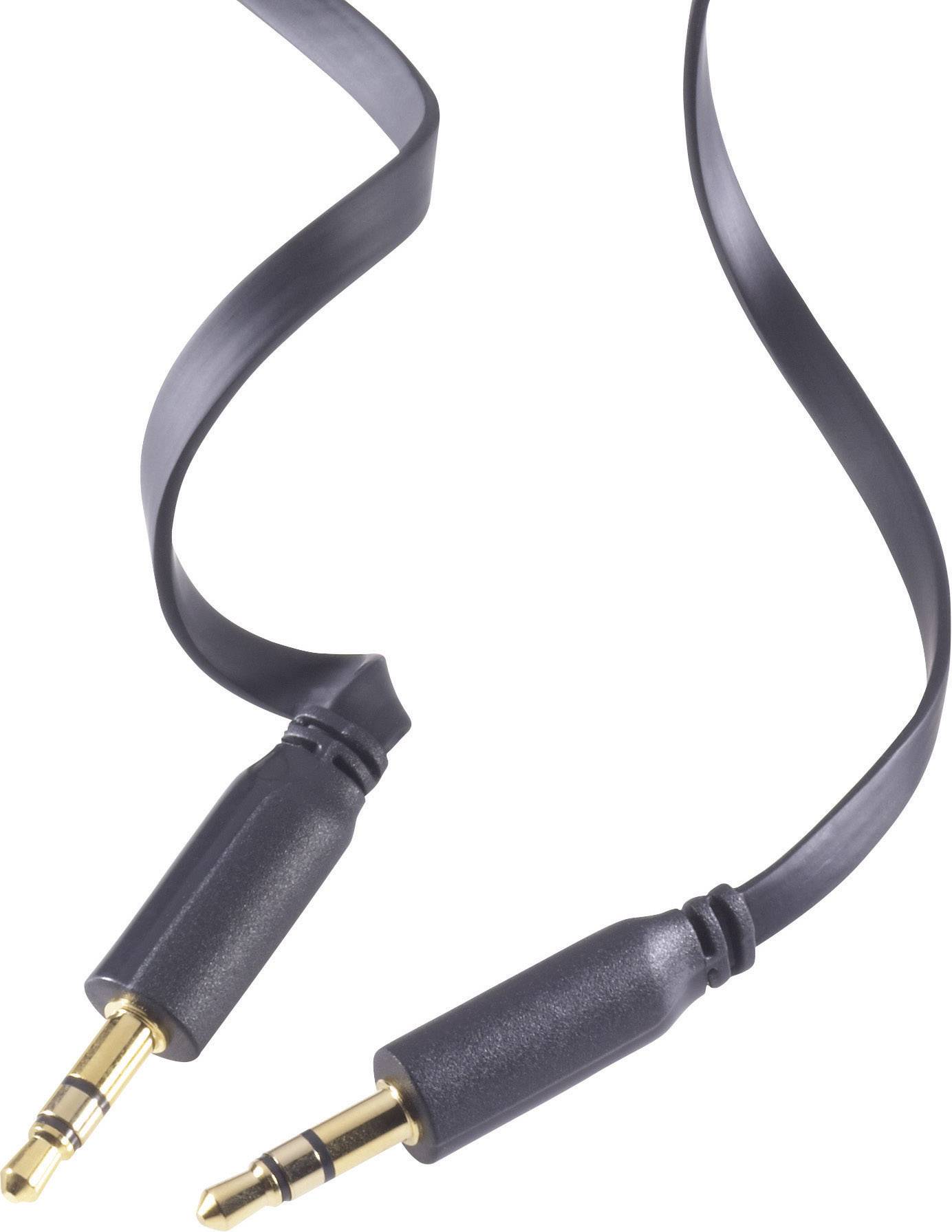 Black audio cable with two gold-plated jack plugs positioned opposite each other.