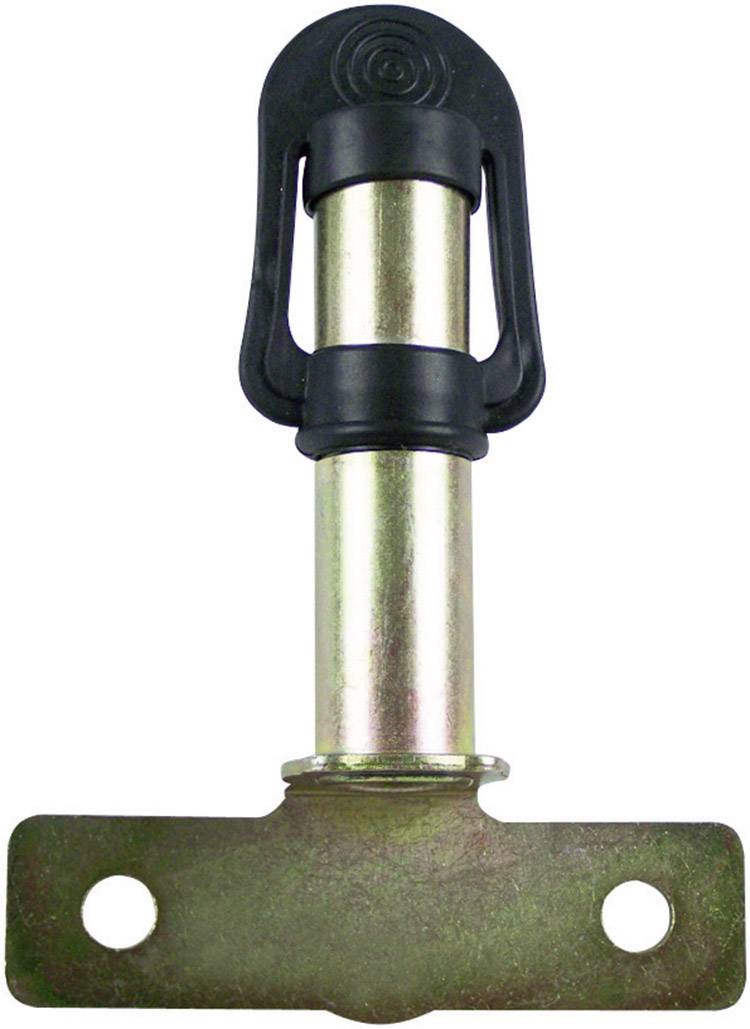 Metal hook with black plastic handle, suitable for fastening.