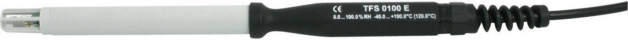 Black and white electrode with cable, probably for pH measurement, on white background.