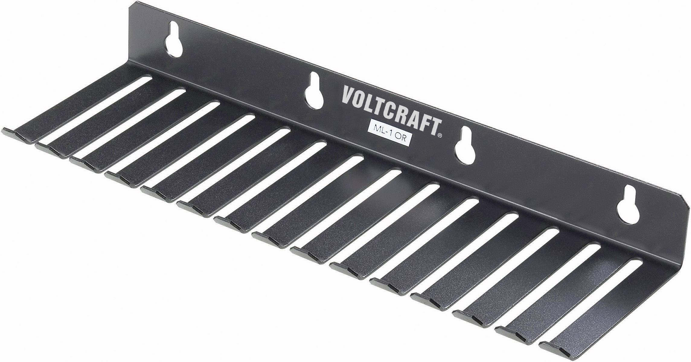 Cable management strip by Voltcraft with twelve loops, for neat routing and securing of cables on wall or rack.