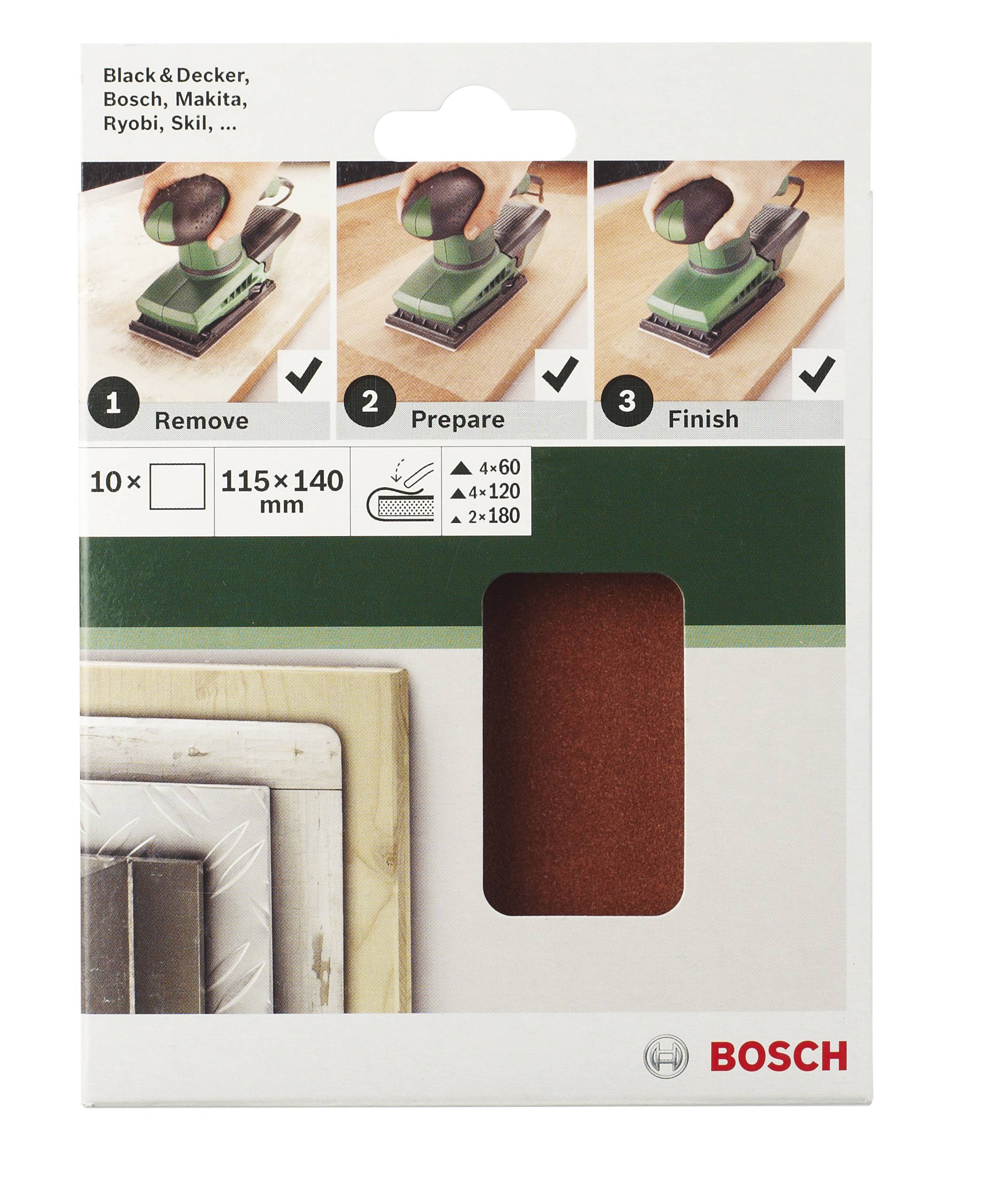 Sanding Paper Set for Multi-Sander. 10 Sheets, 115 x 140 mm. Suitable for Wood and Metal Work. Markings for Grits 40-180.