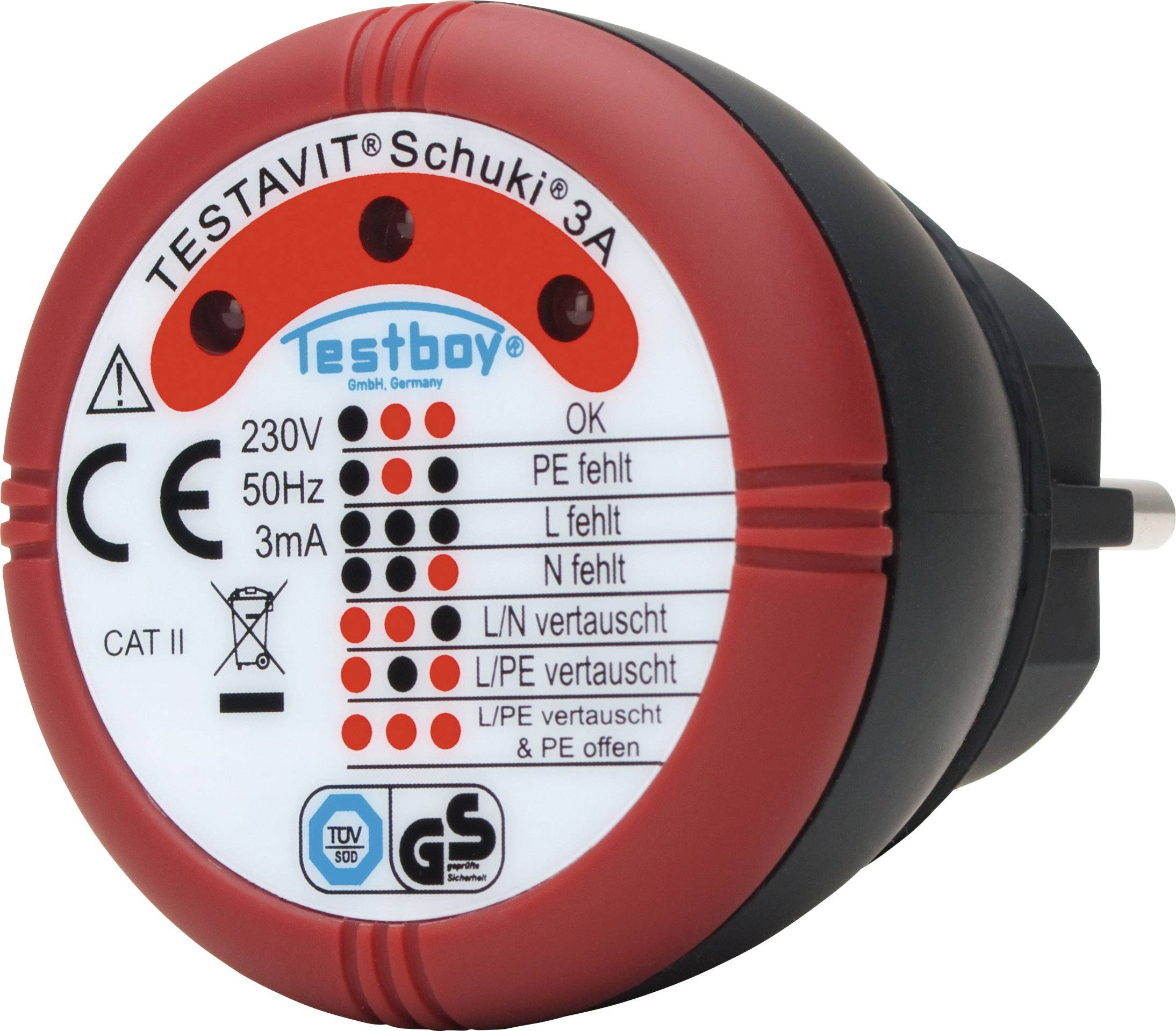 Testboy Schuki® 3A Mains outlet tester CAT II 300 V LED