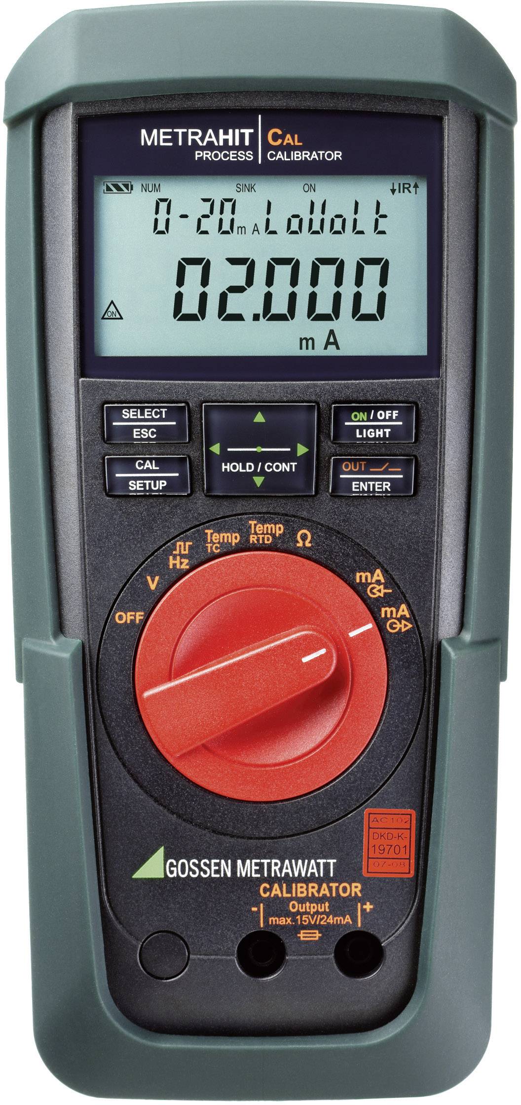A digital multimeter displays '02.000 mA'. Function and setting buttons are visible.