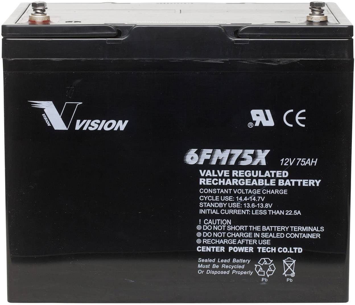 Vision Akkus FM-Serie 6FM75TX Solar light battery (rechargeable) 12 V 75 Ah AGM (W x H x D) 258 x 206 x 166 mm M6 connector