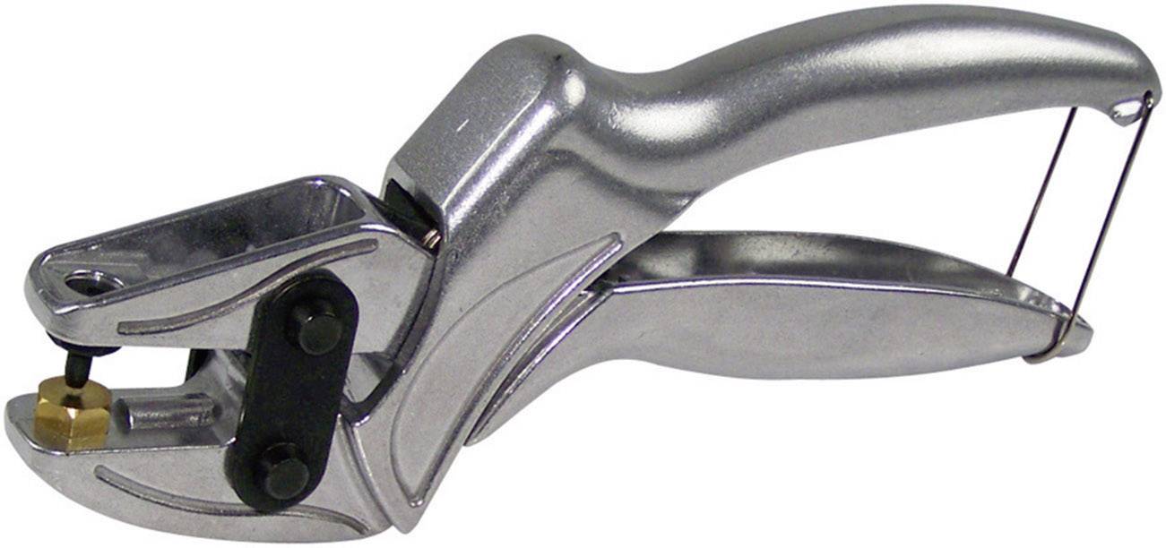 Silver leather punch with ergonomic handle, suitable for punching holes in leather and other materials.