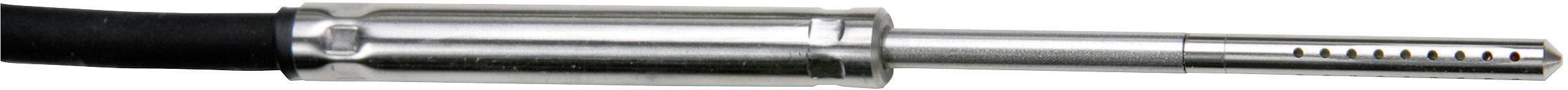 Metal tube with a perforated end and black handle, possibly a tool or piece of equipment.