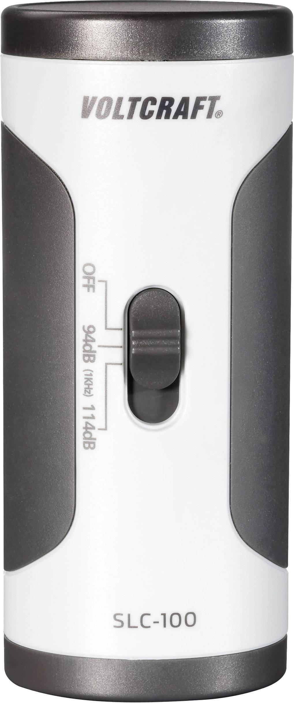 Voltcraft device, model SLC-100, with a switch to select between '9dB noise' and '114dB'.