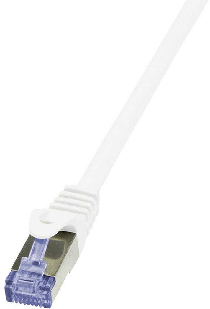 A white Ethernet cable with a blue RJ45 connector at the end, used for wired network connections.(Note: The translation is already in British English, so no significant changes were needed.)