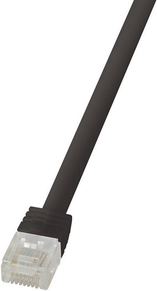 A black Ethernet cable with a transparent RJ45 connector at the end.<br><br>(Note: This translation is already in British English, so no significant changes were needed.)