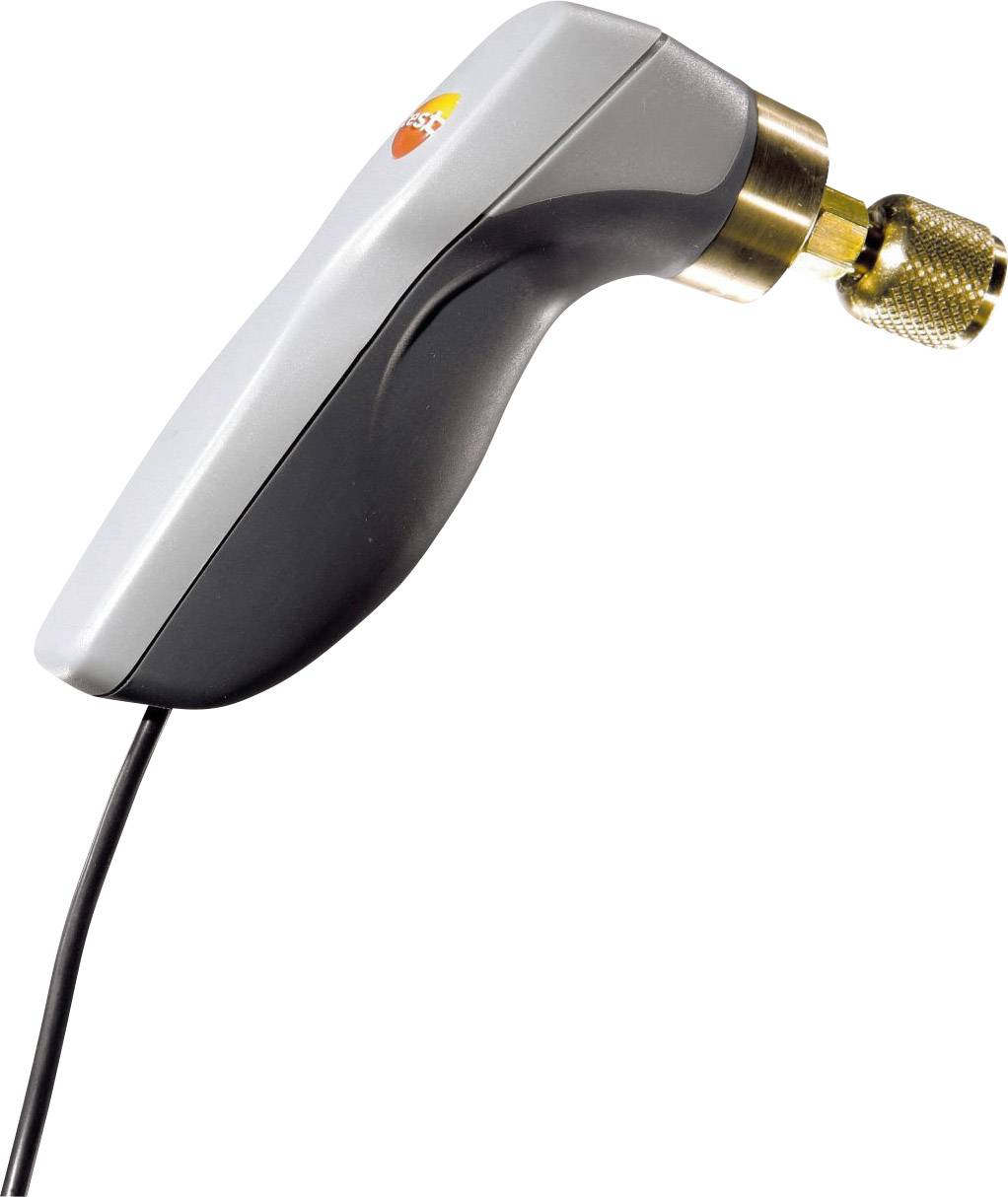 Hand-held device with cable and brass-coloured connector at the end, possibly a measuring instrument or tool viewed from the side.