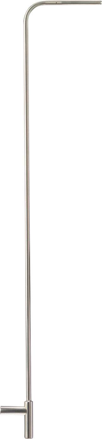 Silver-coloured floor lamp with a slender, curved design and rectangular lampshade, suitable for modern interiors.