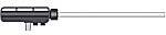 Aerial with a long, narrow rod and cylindrical base, used for wireless signal transmission.