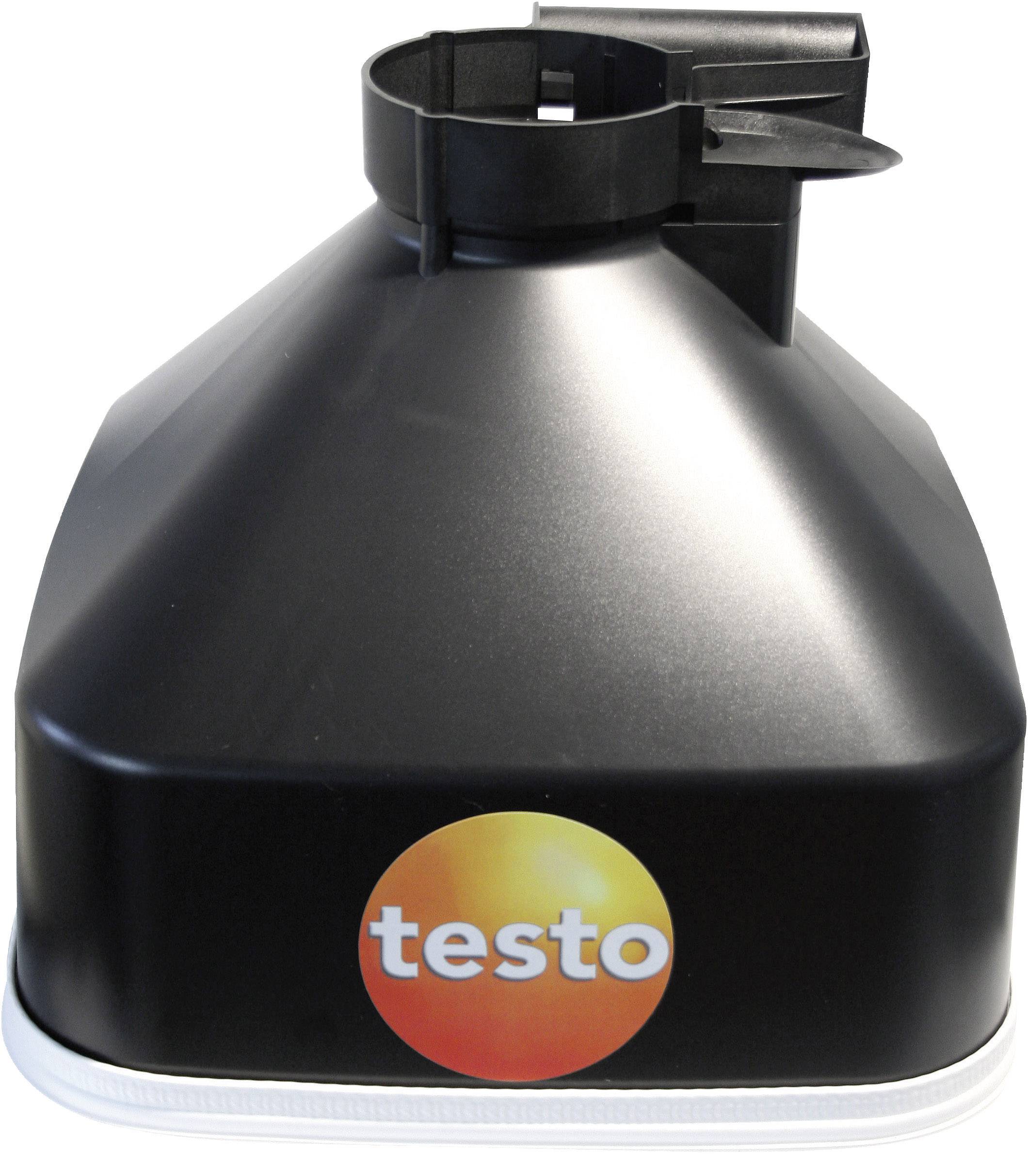 Black funnel with a round logo reading 'testo', likely part of an air flow measurement device.