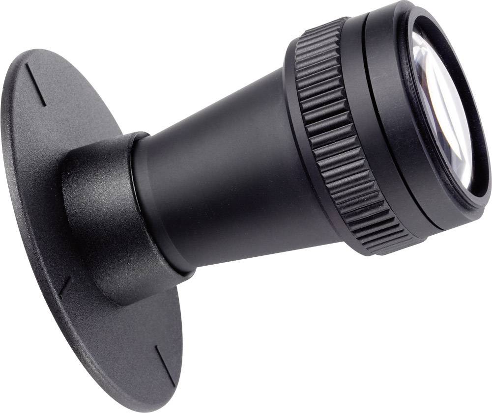 A black surveillance camera with a cylindrical housing, mounted on a wall bracket, points to the right.