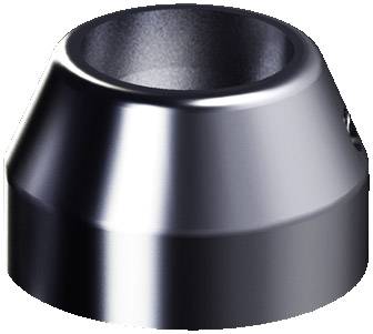 Metallic, polished cone with a flat top and rounded edges.