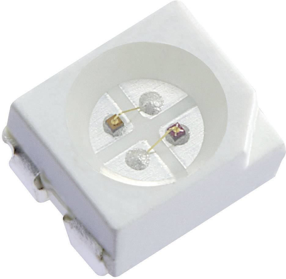 A rectangular LED chip in a white housing with two small electronic components inside, presumably SMD type.