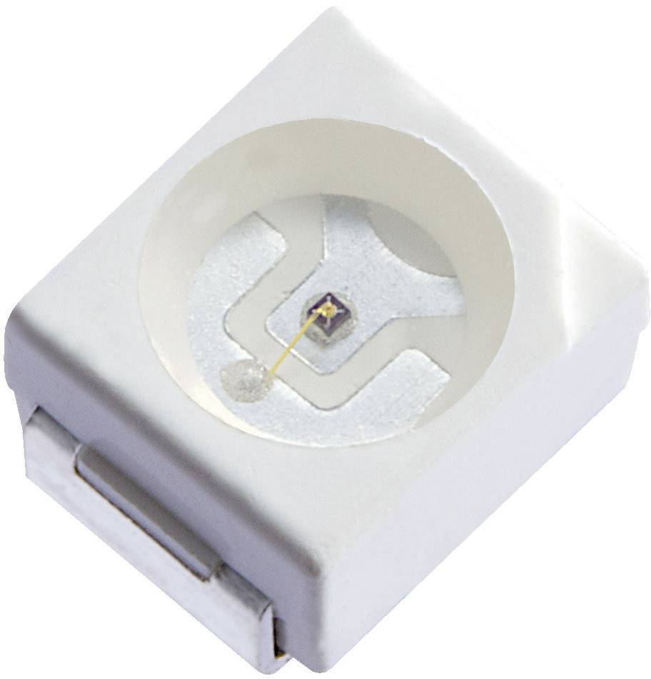 Weiße LED mit rechteckiger Bauform, sichtbarem Chip und Metallkontakt zur Stromversorgung. Geeignet für Elektronikprojekte.