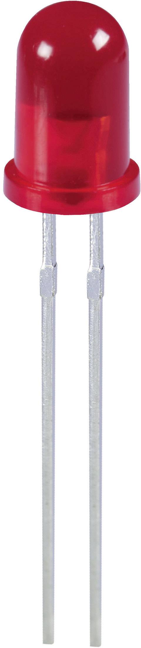 Red light-emitting diode (LED) with two protruding metallic terminals.