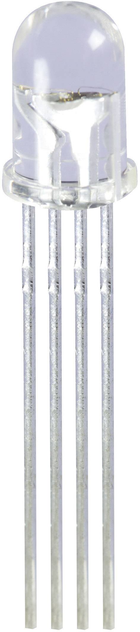 A transparent LED component with four slender metal legs.
