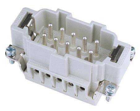 A rectangular, grey plug connector with multiple metal pins, suitable for electrical connection in industrial applications.