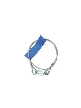 Metal loop with blue label that can be used as a sealing or connecting element.