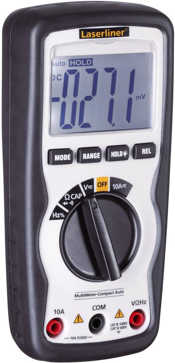 A digital multimeter displays '-027.1 mV' on the screen. The buttons and rotary controls are visibly arranged underneath.