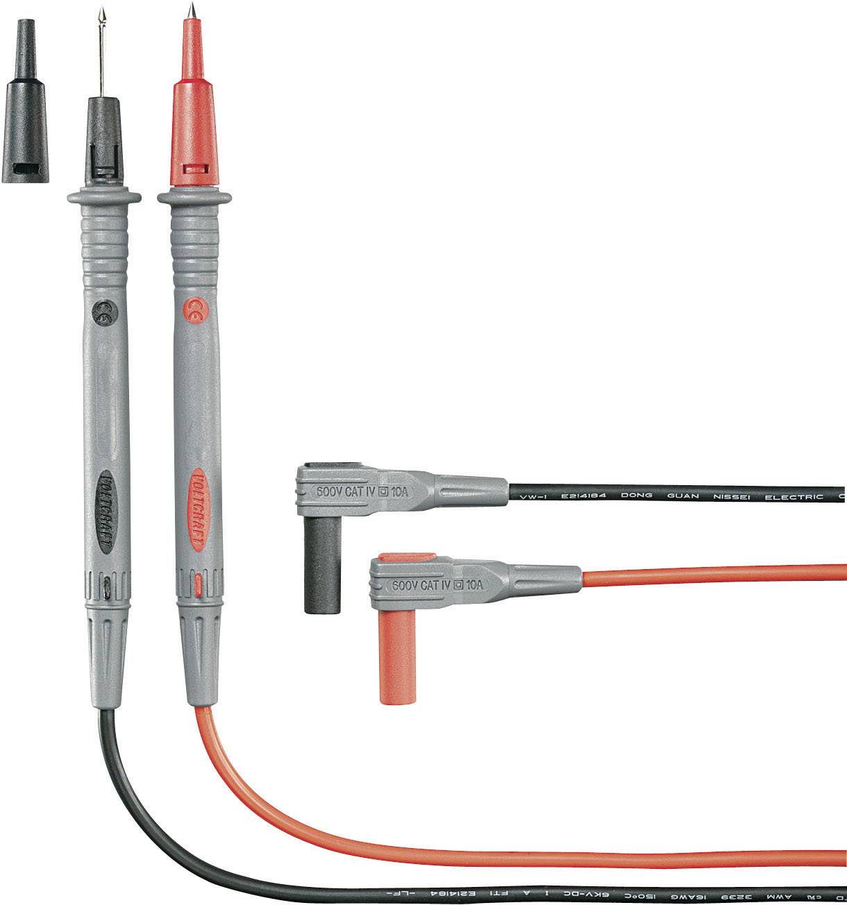 Measuring leads with red and black test probes, suitable for electrical tests up to 1000 volts and 10 amperes.