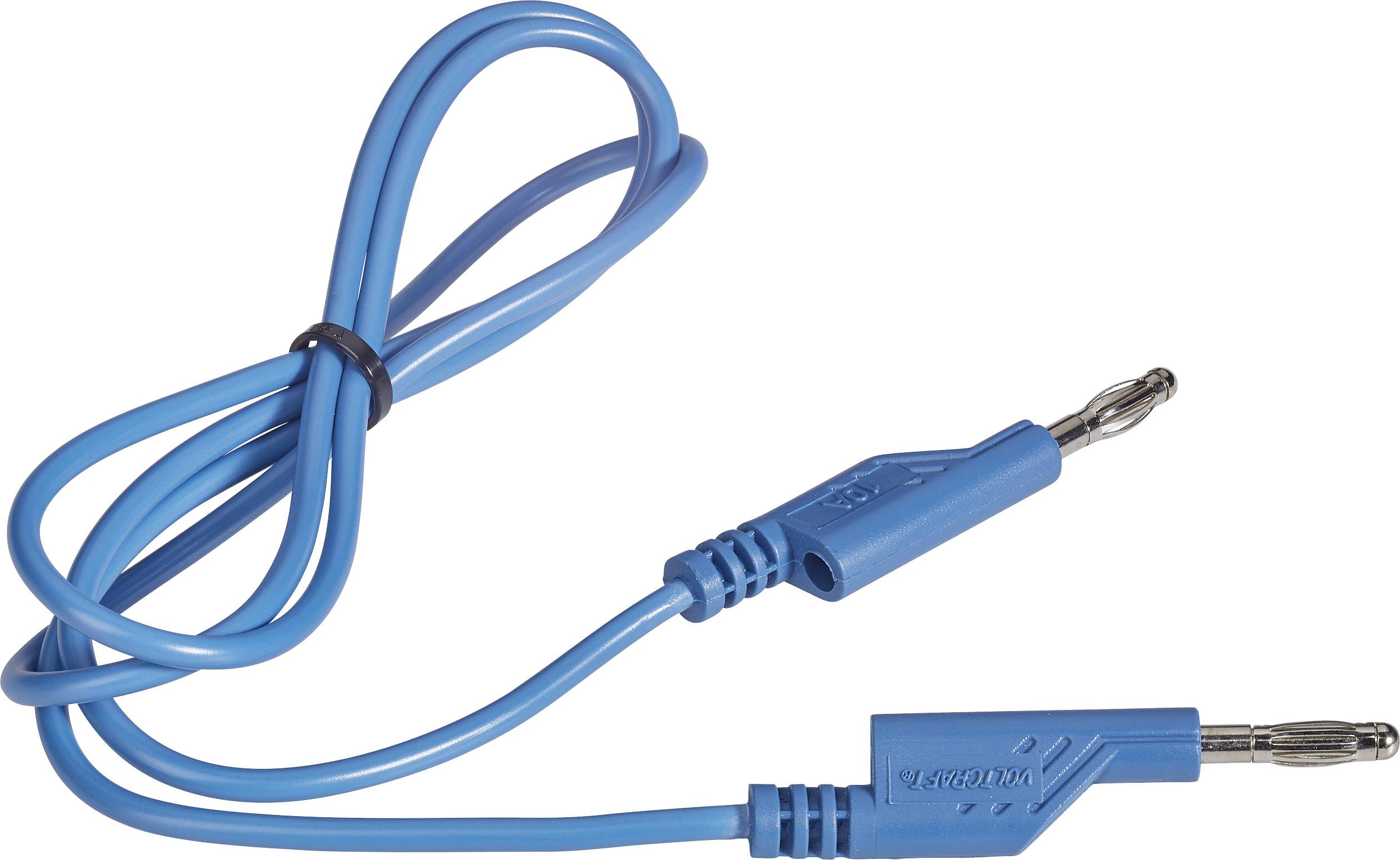 A blue cable with two plugs at either end, commonly used for electrical connections.