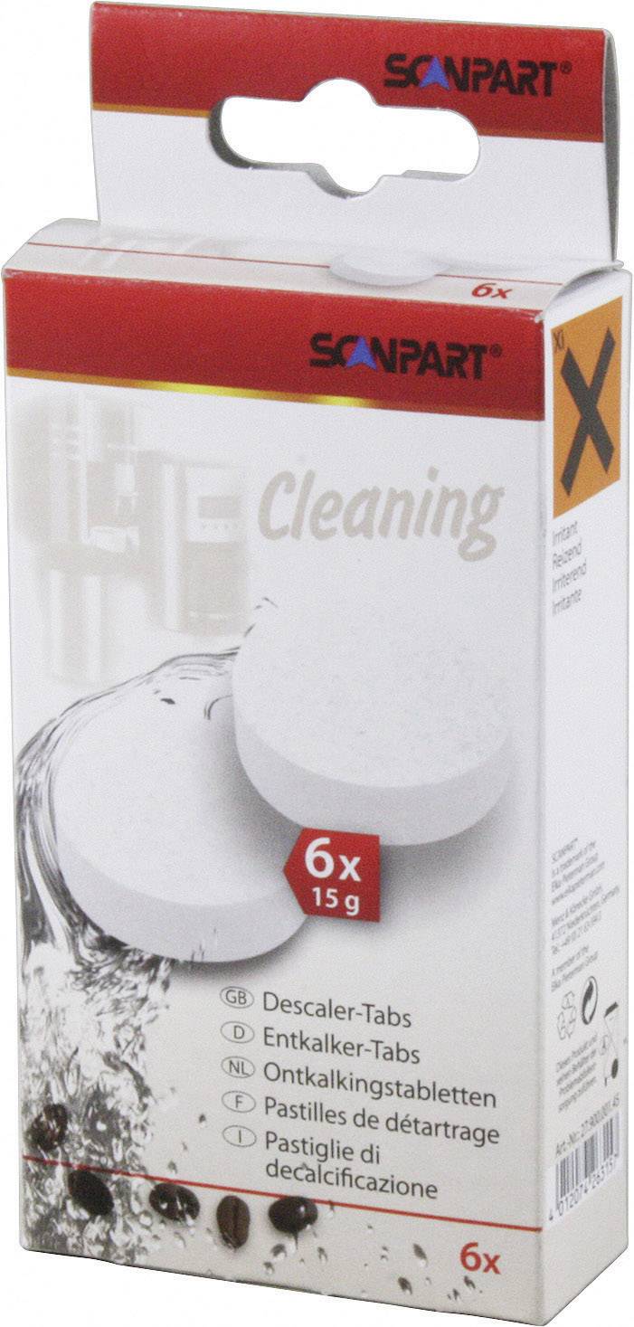 Pack of six descaling tablets by Scanpart. Suitable for coffee machines and kettles.