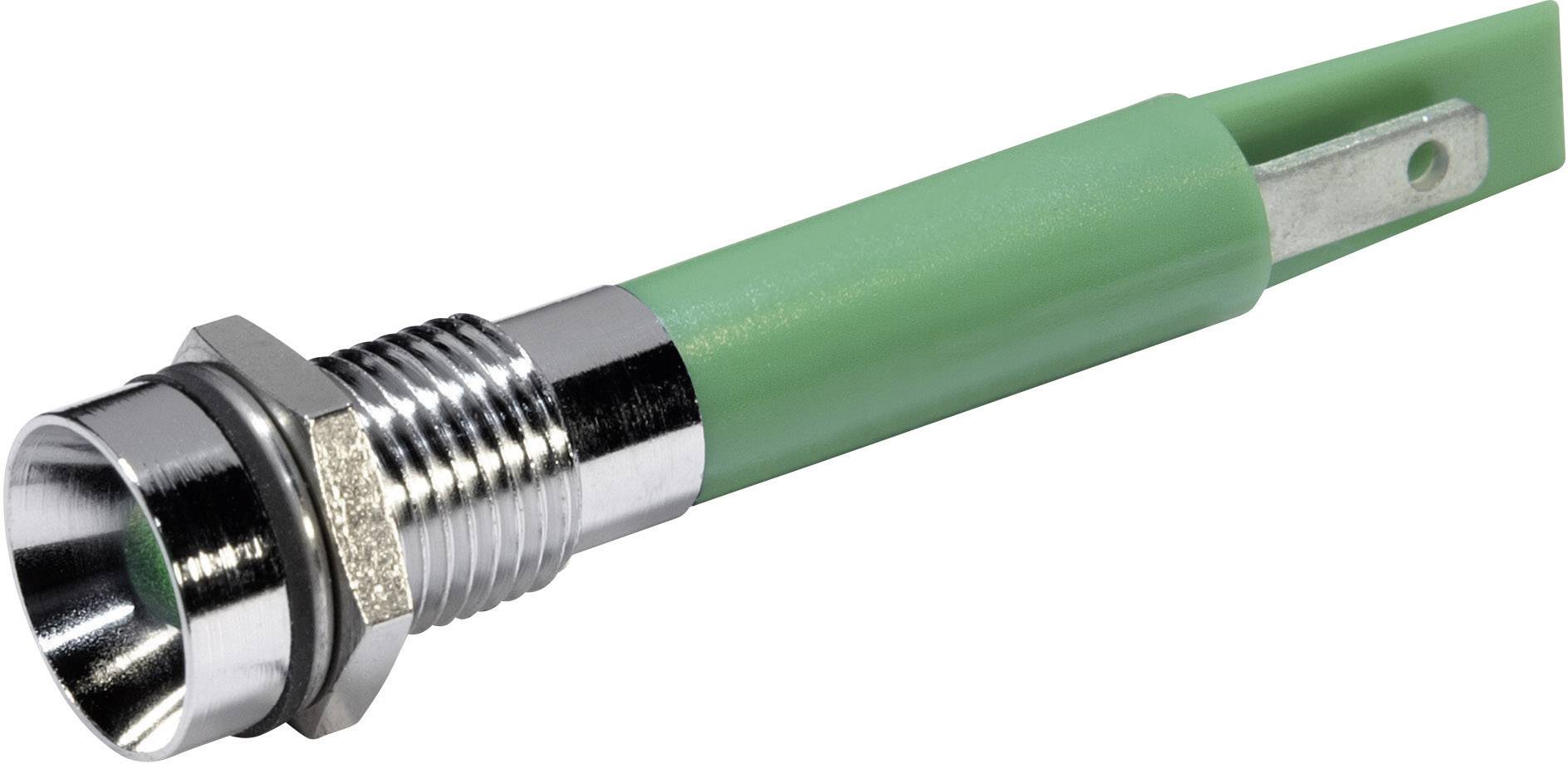 A green F-type socket adapter with a metallic connection. Used for connecting coaxial cables in antenna and satellite systems.