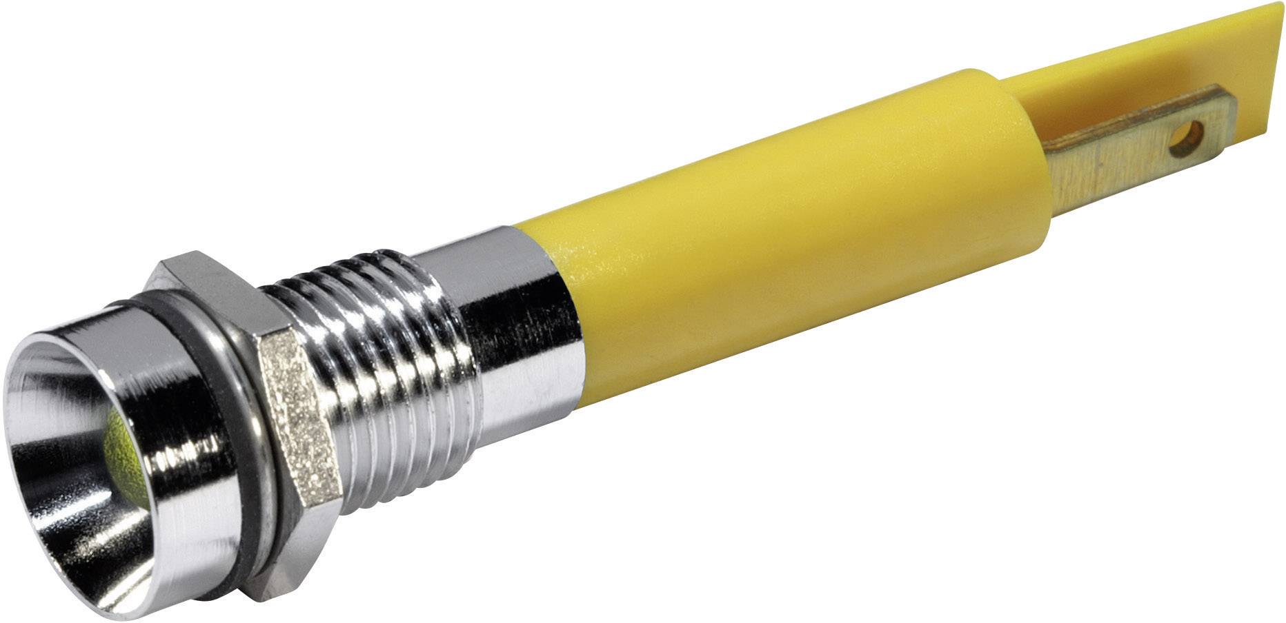 A yellow coaxial plug with a metal thread and hexagonal nut, suitable for connections in electronic devices.