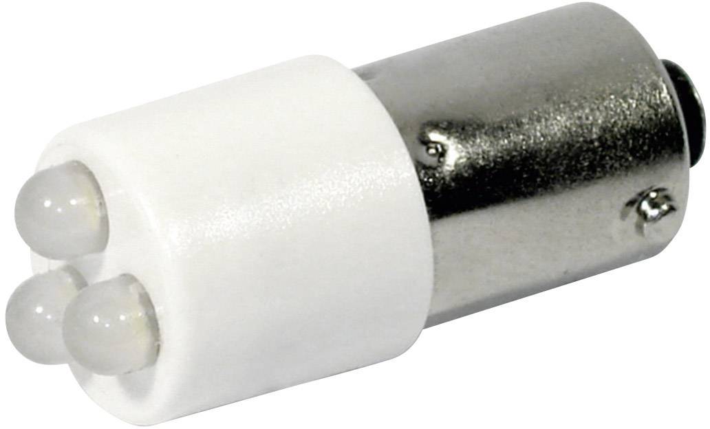 A white LED light bulb with three illuminating diodes in a metal casing. Suitable for electrical devices and lighting applications.