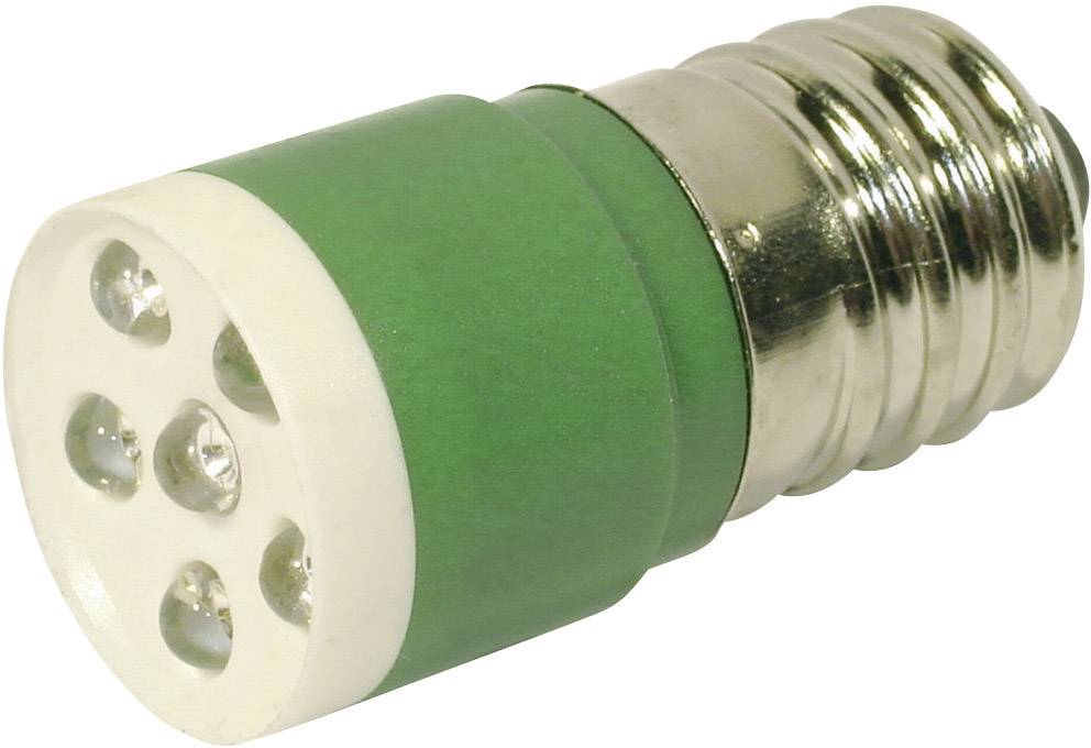 A green LED lamp with six illuminating diodes and a silver thread, suitable for a standard socket fitting.