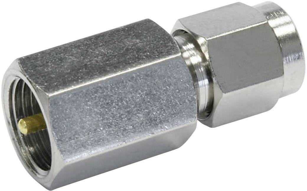 A metallic adapter with a hexagonal fitting for easy attachment and a threaded aperture, suitable for plug connections.