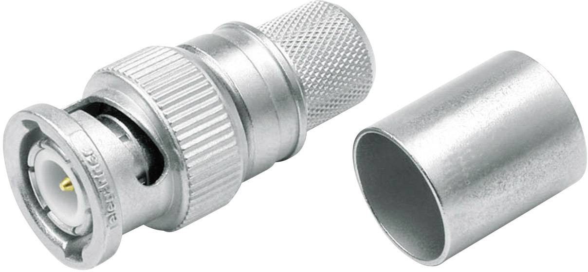 A metallic BNC plug with a separate housing element.