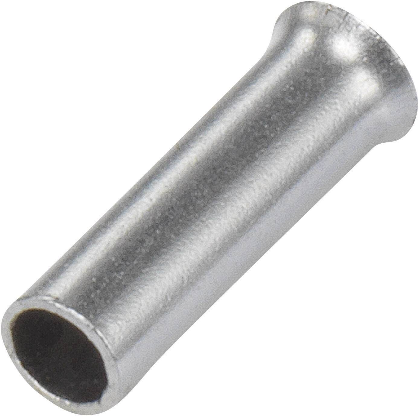 A silver, cylindrical metal pin with a slightly enlarged opening. Suitable for electrical connections or cable ends.