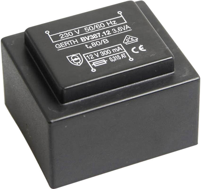 Gerth PTG381202 PCB mount transformer 1 x 230 V 2 x 6 V AC 3.60 VA 300 mA