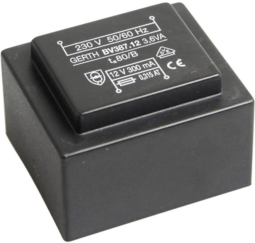 Gerth PTG381802 PCB mount transformer 1 x 230 V 2 x 9 V AC 3.60 VA 200 mA