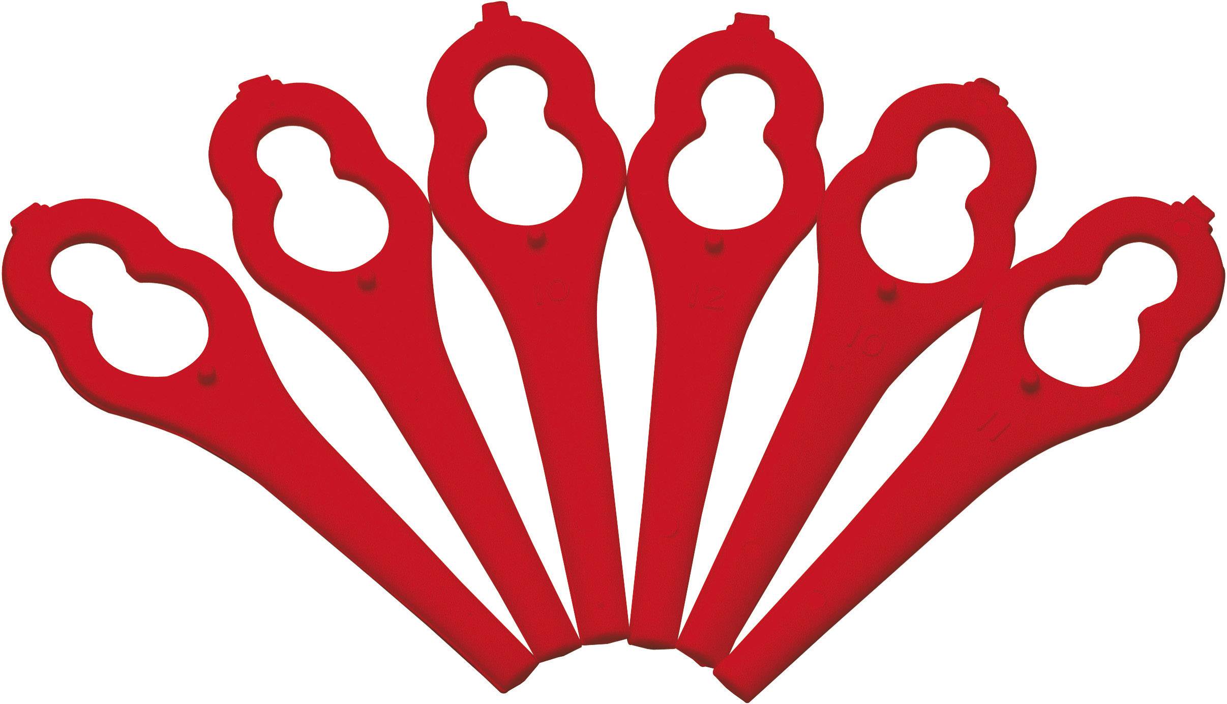 Six red replacement blades in a crown shape, similar to a sickle, probably for a garden tool trimmer.