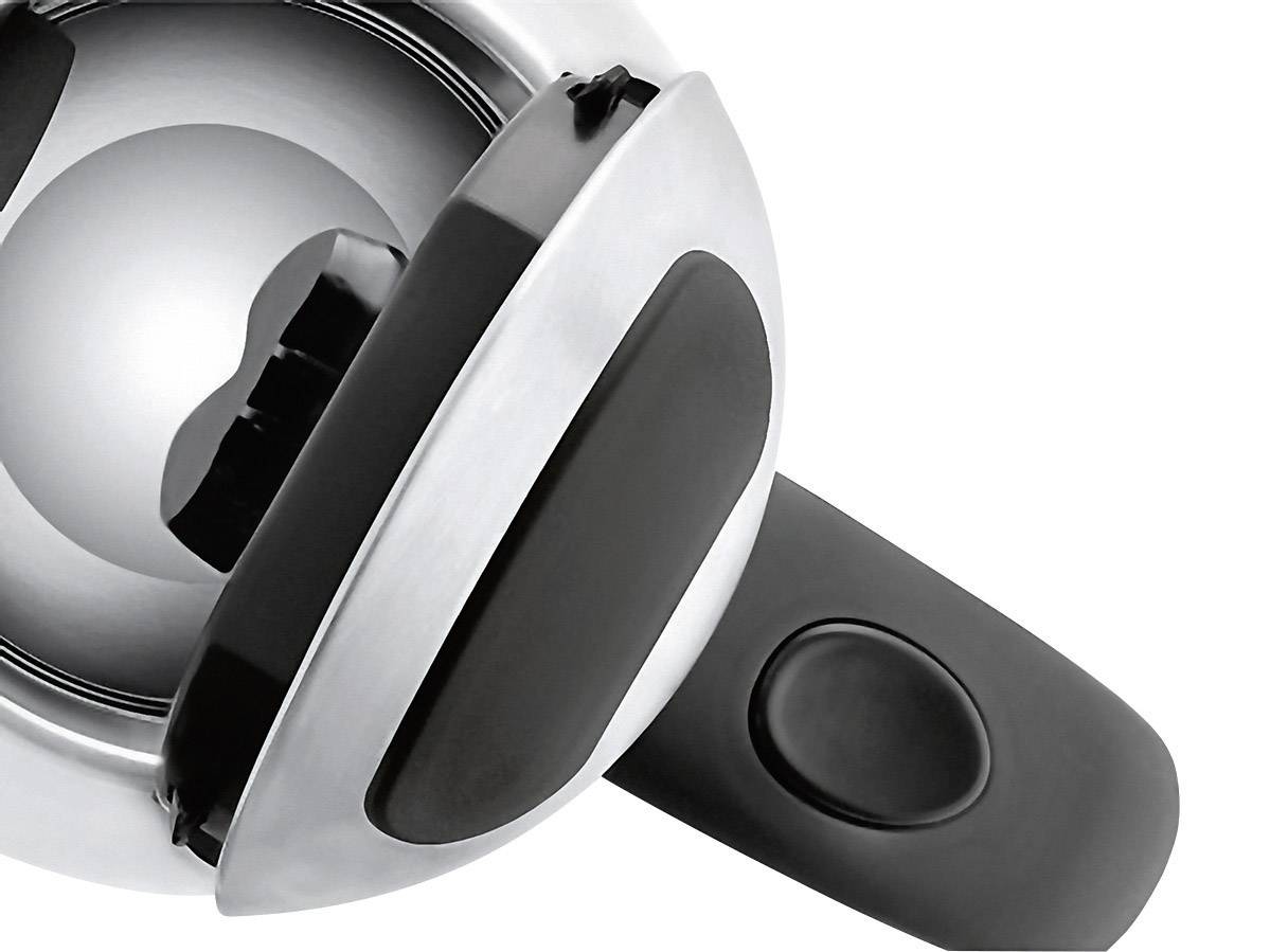 Close-up of a modern tin opener with an ergonomic handle and sharp blades, depicted in a monochrome colour palette.