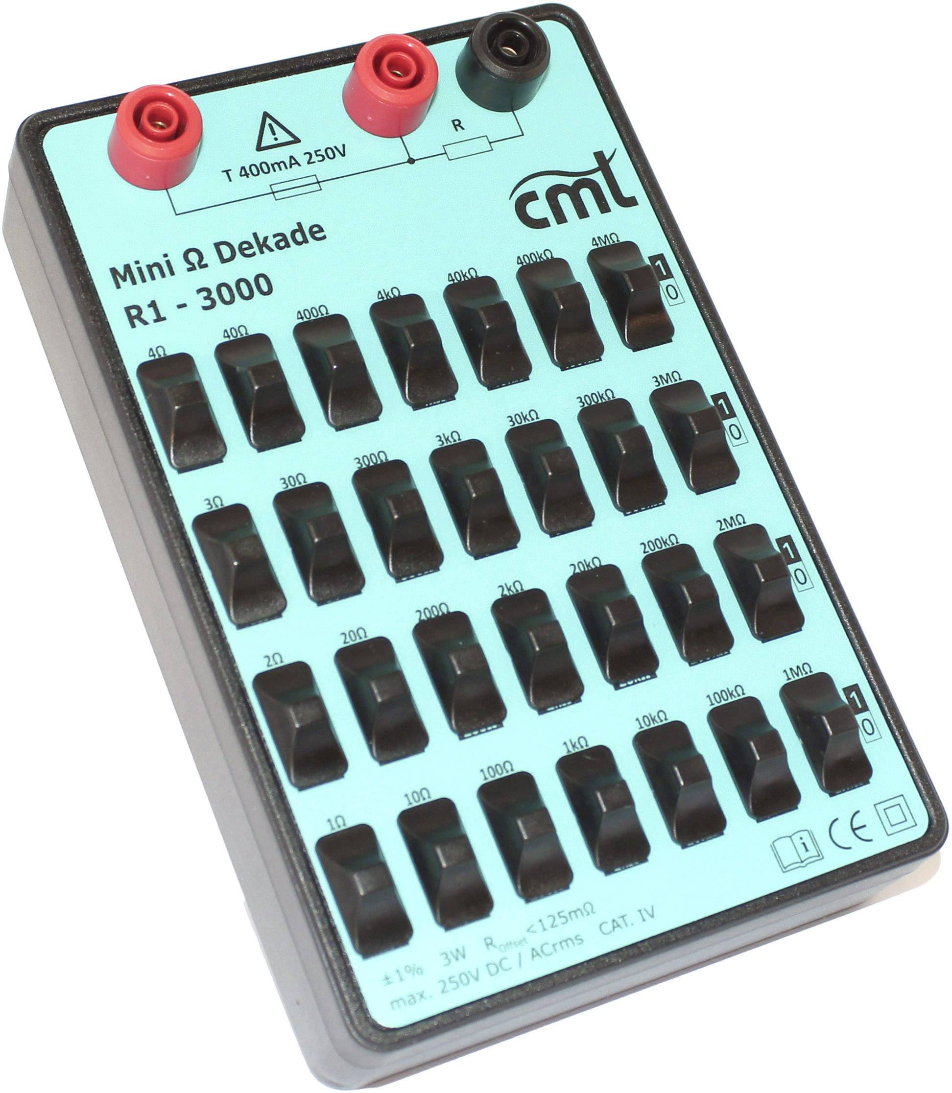 An electrical resistance measurement test device with multiple switches for setting different resistance values, suitable for laboratories.