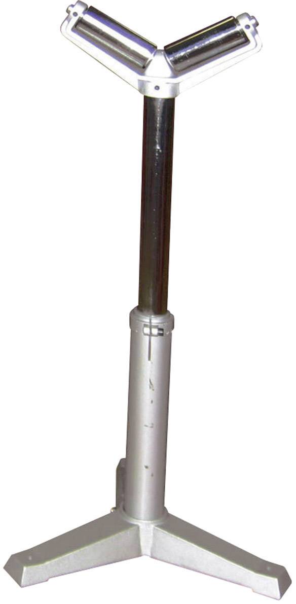 A stable, silver metal stand with a triangular base and a V-shaped holder at the top, likely for pipes or rods.