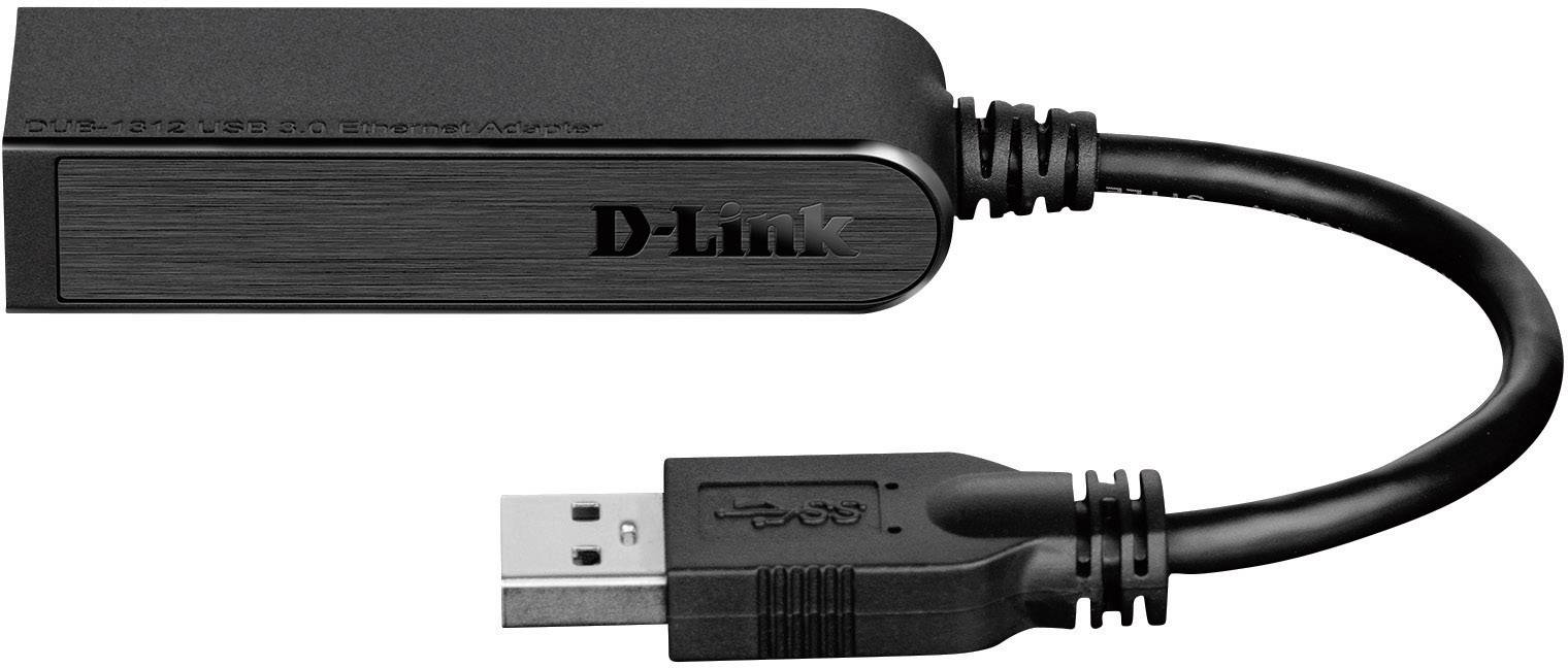A USB cable connected to a black, rectangular D-Link adapter.