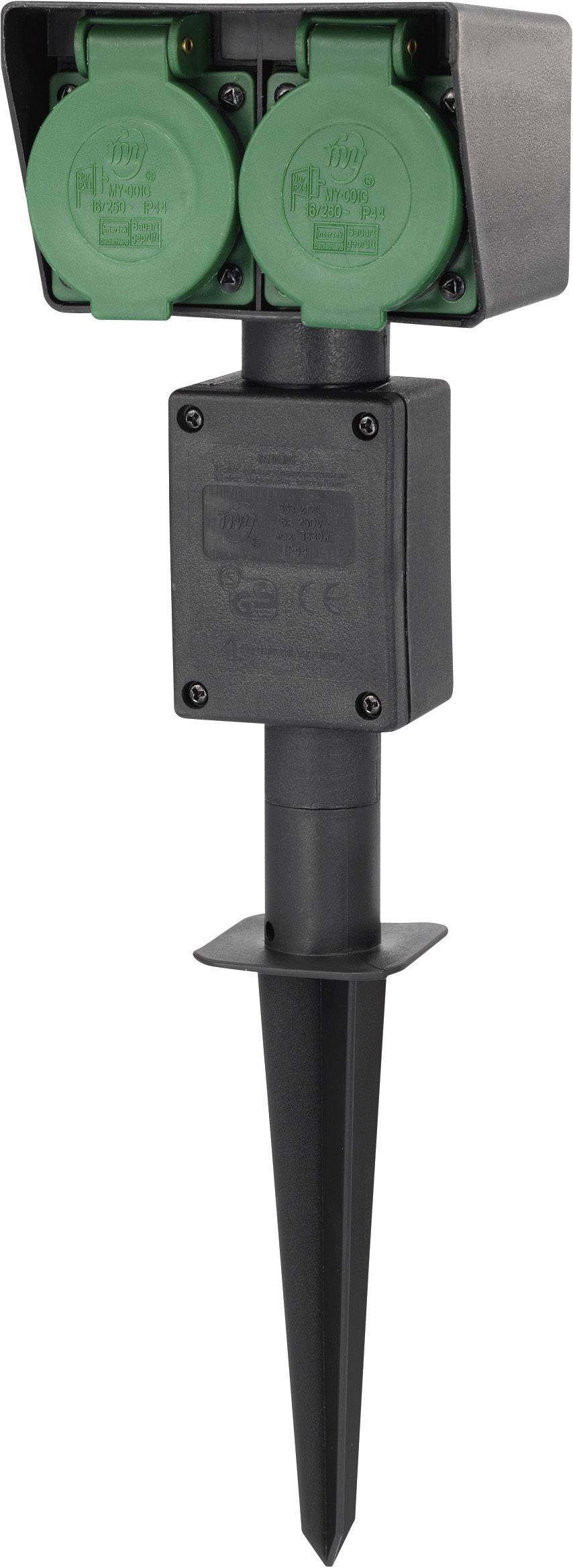 Renkforce 1168610 Weatherproof power strip 2x Black, Green incl. ground spike