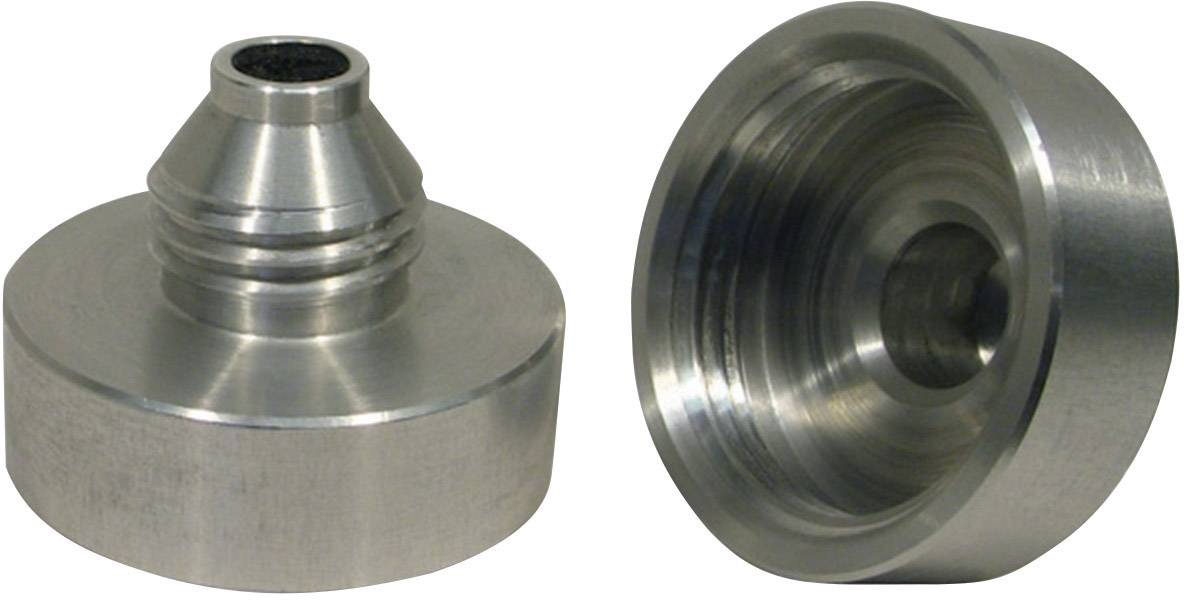 Two metal attachments: on the left with a conical end, on the right open. They are silver and smooth.