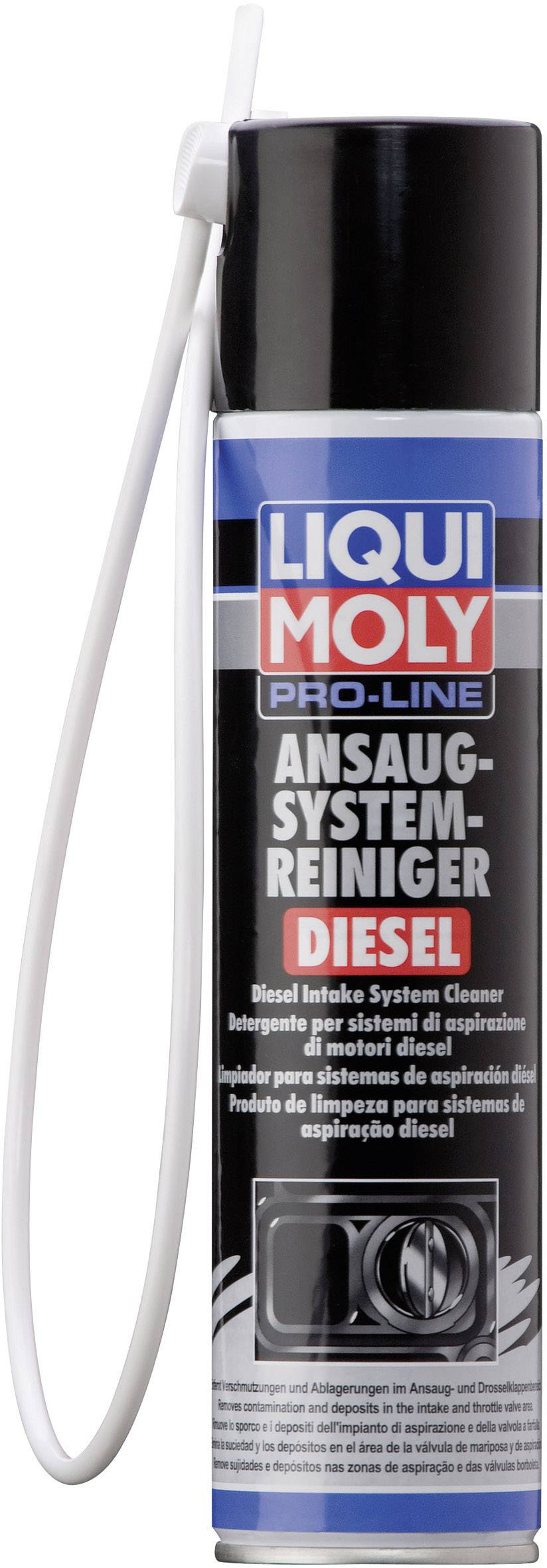 'Dose 'Liqui Moly Pro-Line Intake System Cleaner' for diesel engines, cleans intake systems, helps with vehicle maintenance.'