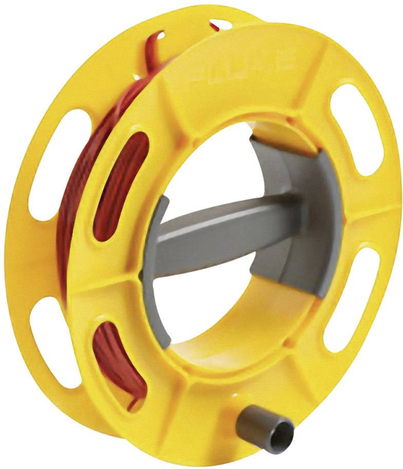 Yellow cable reel with red cable, compact and portable, suitable for organising and transporting electrical cables.