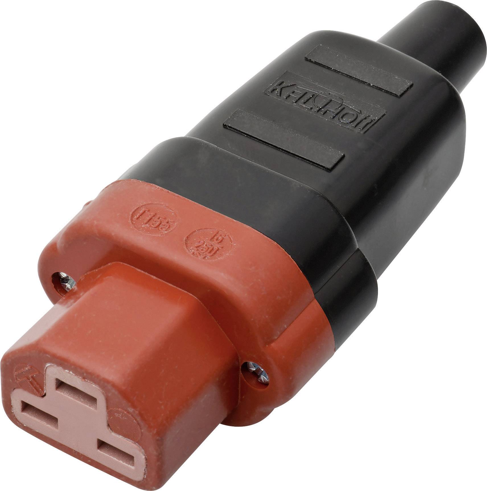 A red and black electrical plug with a robust design. Suitable for industrial applications.