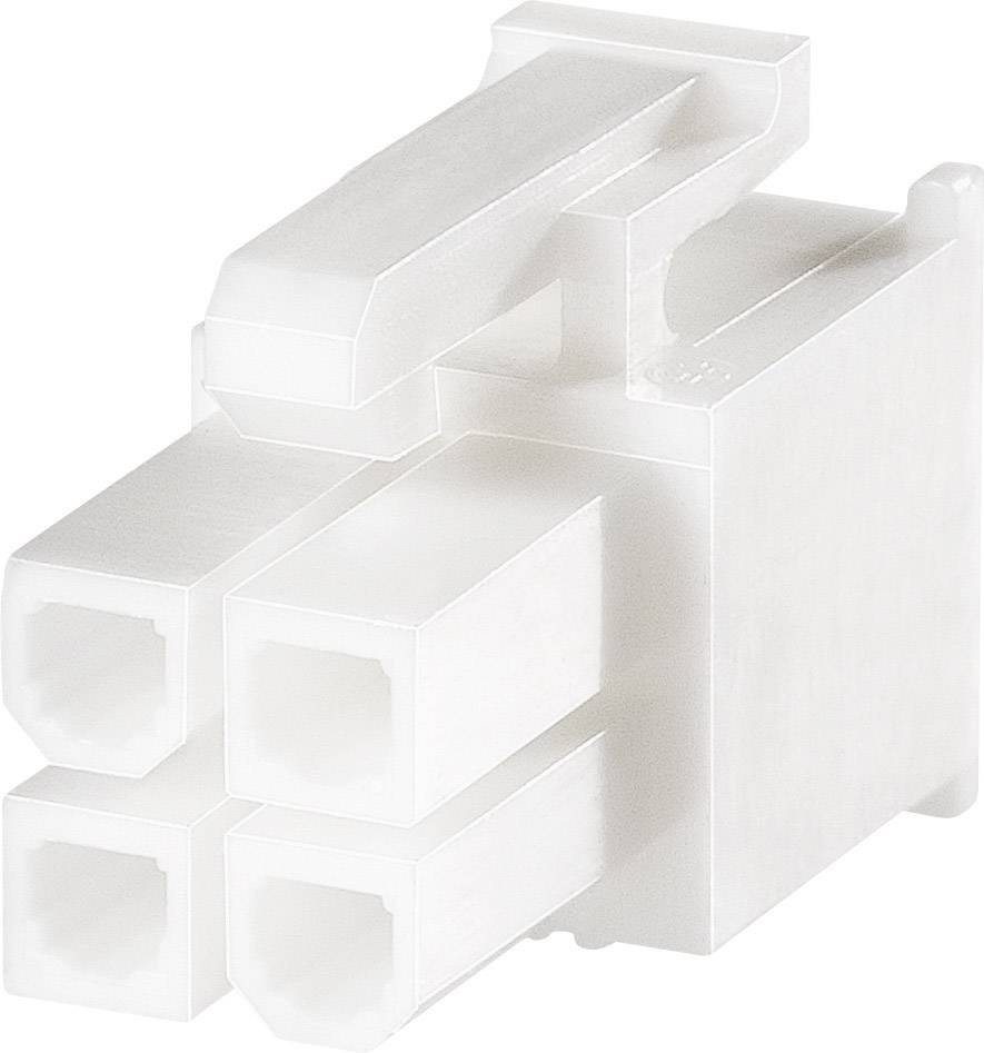 A white plastic plug with four rectangular terminals and a clip for attachment to an electrical device.