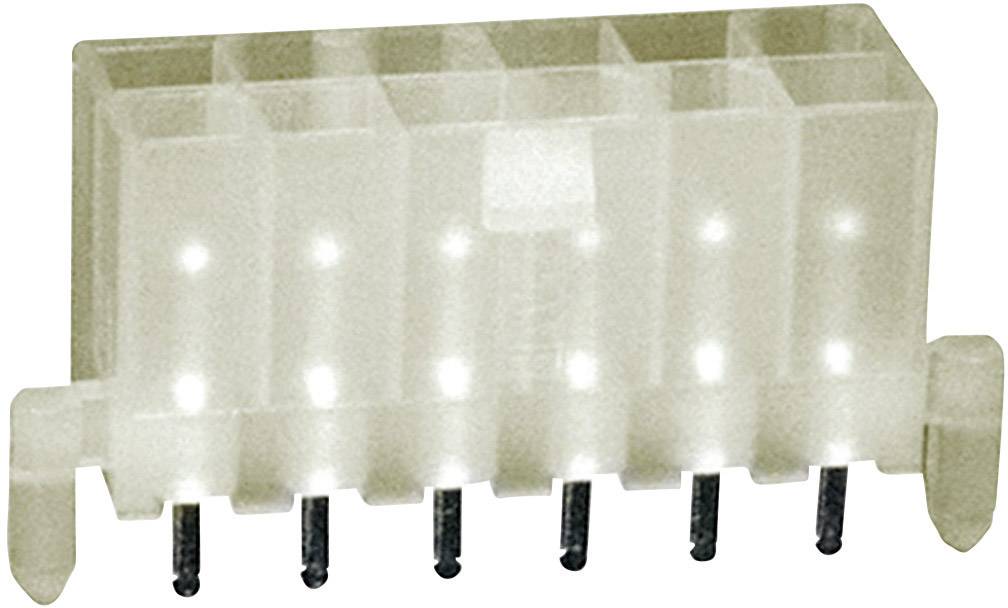 A white, six-pin electrical plug with metal pins, commonly used in computer hardware for power connections.